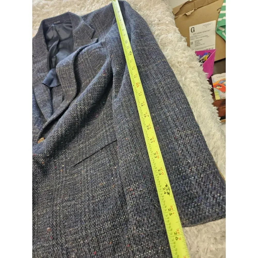 Vintage The Hub Bespoke Tweed Sport Coat Blazer Blue Multicolor Plaid USA 46L